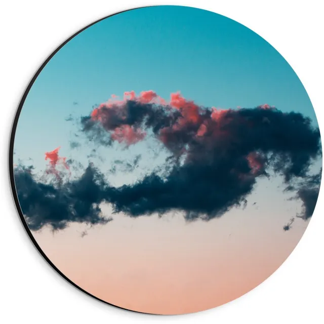 KuijsFotoprint Dibond Wandcirkel - Wolken bij Roze/Blauwe Lucht - 20x20cm Foto op Aluminium Wandcirkel (met ophangsysteem)