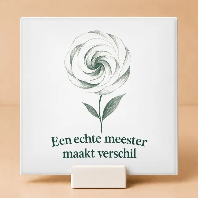 Bedruk King Inspirerende vintage botanische Klasbaas Tegel – Sfeervolle muurdeco voor leerkrachten en scholen - 11 x 11 cm met houder Wit