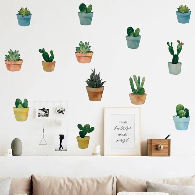 Live Deals Muurstickers Woonkamer Cactus in Potjes 120x100 cm - Wanddecoratie Slaapkamer - Muurdecoratie Planten Set - Zelfklevend - Live Deals Groen