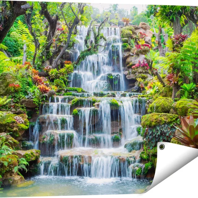 Gards Tuinposter Tropische Waterval in Thailand - 80x60 cm - Tuindoek - Tuindecoratie - Wanddecoratie buiten - Tuinschilderij Multikleur