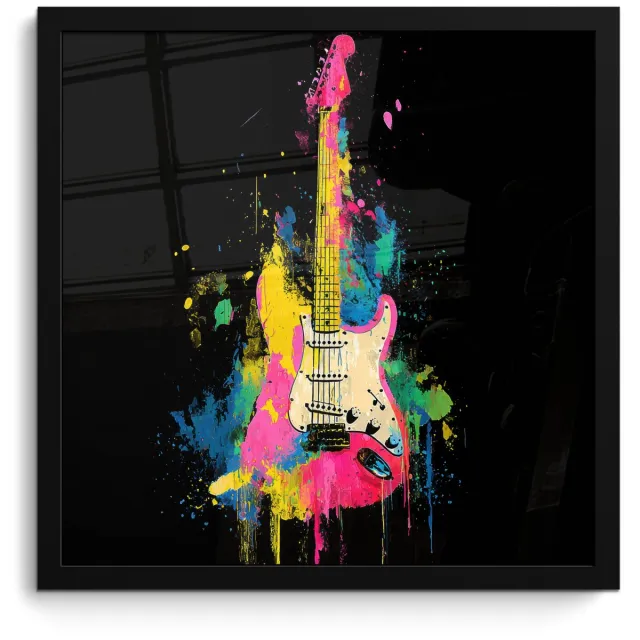 FrameYourWall Poster in lijst - Fotolijst 40x40 cm - Posters - Gitaar - Kleurrijk - Verf - Posterlijst zwart - Decoratie - Wanddecoratie woonkamer - Muurdecoratie slaapkamer