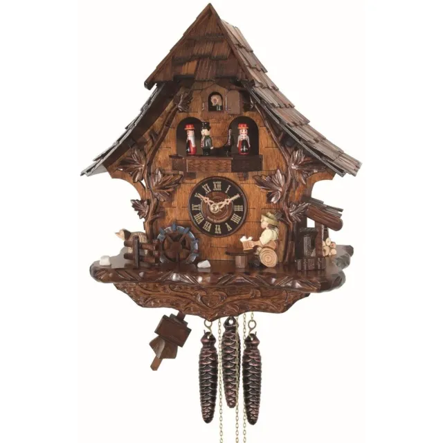 Engstler 478_MT - Koekoeksklok - 1-daags kettinguurwerk - Notenhout - met muziek met dansend paar - 35 cm Bruin
