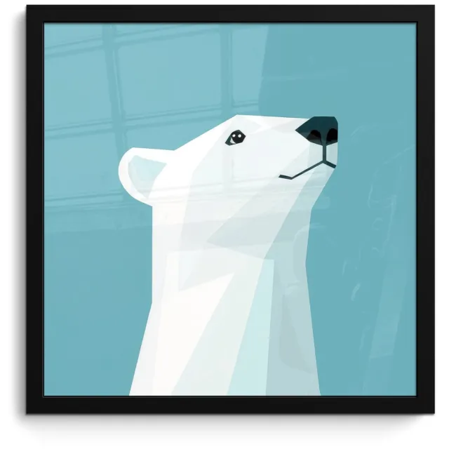 FrameYourWall Poster in lijst - Fotolijst 40x40 cm - Posters - Ijsbeer - Lichtblauw - Minimalistisch - Posterlijst zwart - Decoratie - Wanddecoratie woonkamer - Muurdecoratie slaapkamer
