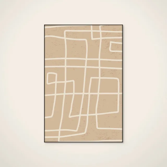 HelloWalls Akoestisch schilderij - 60 x 90 cm - Meandering Line Abstract Pattern van jay stanley - Geometrische wanddecoratie - zwart textielframe Meerkleurig