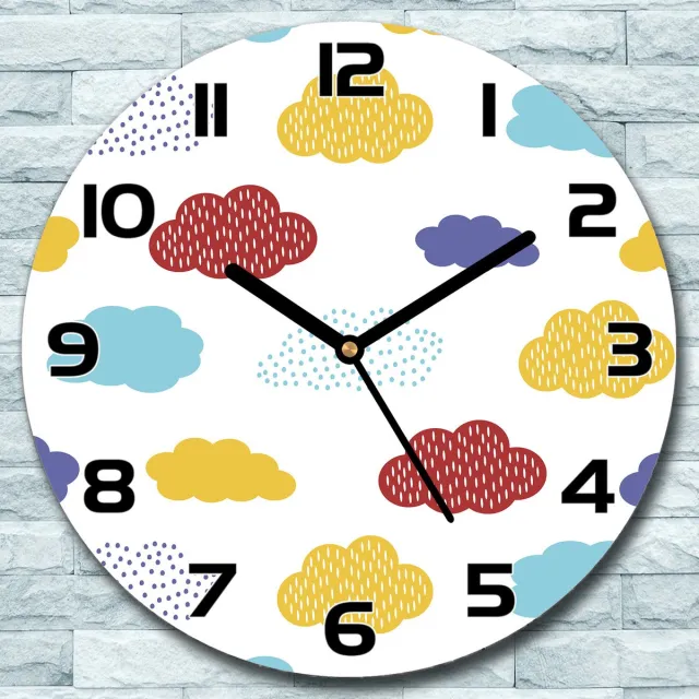 Coloray Wandklok - Kleurrijke wolken Glazen Wandklok - 30fi cm - Geel Wandklok - Wandklok Ronde - Wandklok Modern - Wandklok Keuken - Stille Wandklok Geel - Kleurrijke wolken - Zwarte Handen