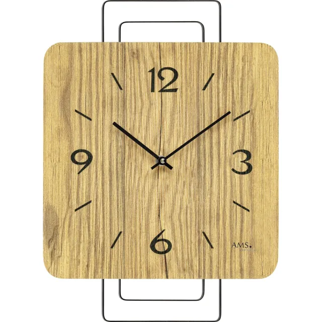 AMS W9700 - Wandklok - Analoog - Vierkant - Quartz - Metaal - Hout - LichtBruin/Beige - Zwart