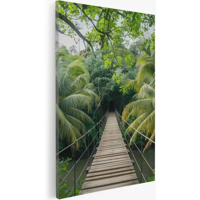 Saammp Canvas Schilderij - Touwbrug - Landschap - Natuur - 20x30 - Foto op canvas - Wanddecoratie - Muurdecoratie Woonkamer - Slaapkamer decoratie - Canvas Print Multicolor