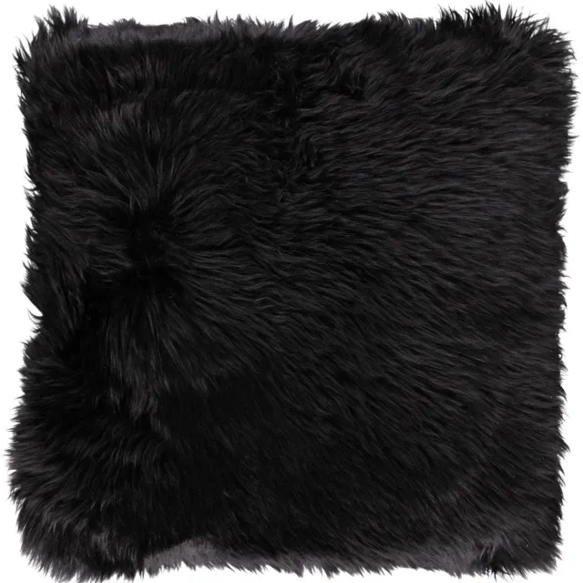 Sheepskin House Langharig Schapenvacht Kussen - 50x50 cm Black