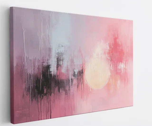 Saammp Canvas Schilderij - Roze penseelstreken - Abstract kunstwerk - 100x75 - Foto op canvas - Wanddecoratie - Muurdecoratie Woonkamer - Slaapkamer decoratie - Canvas Print Multicolor