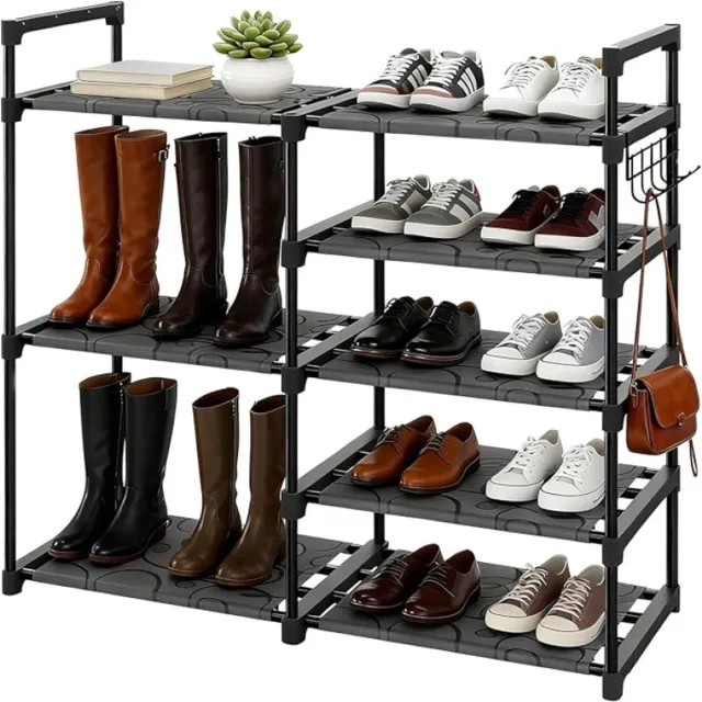 Zoranta 5-laags schoenenrek met stoffen planken, 84 cm breed, voor schoenen en laarzen, zwart