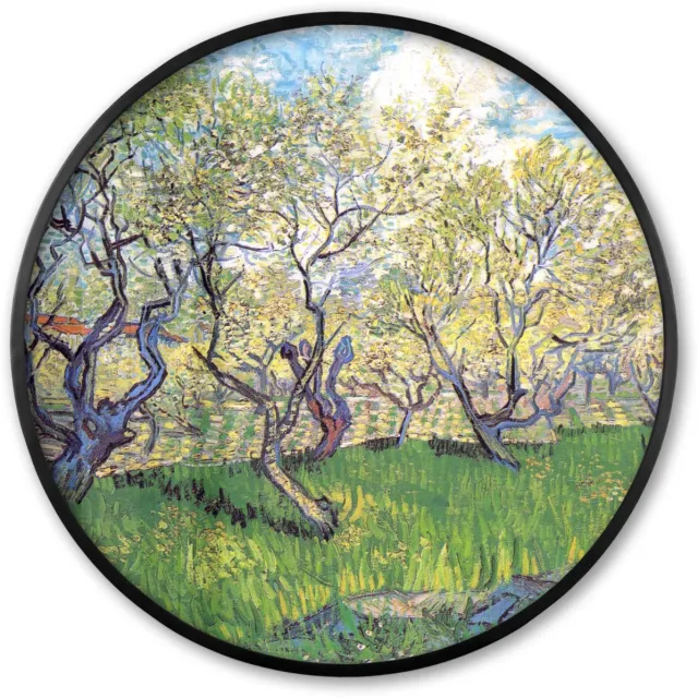 FrameYourWall Poster in lijst Rond - Fotolijst 80x80 cm - Posters - Boomgaard met bloeiende pruimenbomen - Vincent van Gogh - Ronde posterlijst zwart - Decoratie - Wanddecoratie woonkamer - Muurdecoratie slaapkamer Multicolor