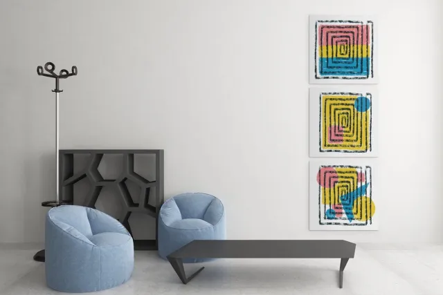 Trendex Global Drieluik Canvas Schilderij Abstract Geometrisch – Kleurrijke Moderne Wanddecoratie - 3x60x60 cm