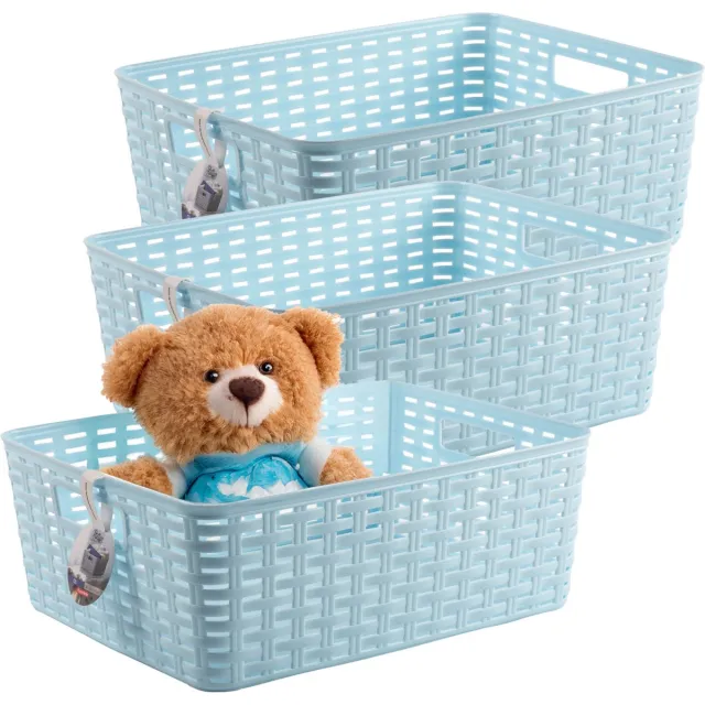 PLASTICFORTE Opbergmand - 3x - Kastmand - rotan kunststof - lichtblauw - 12 Liter - 30 x 37 x 13 cm
