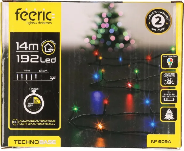 Feeric lights & Christmas Feeric lights Feestverlichting - gekleurd - 14 m- 192 led lampjes - zwart snoer - batterij