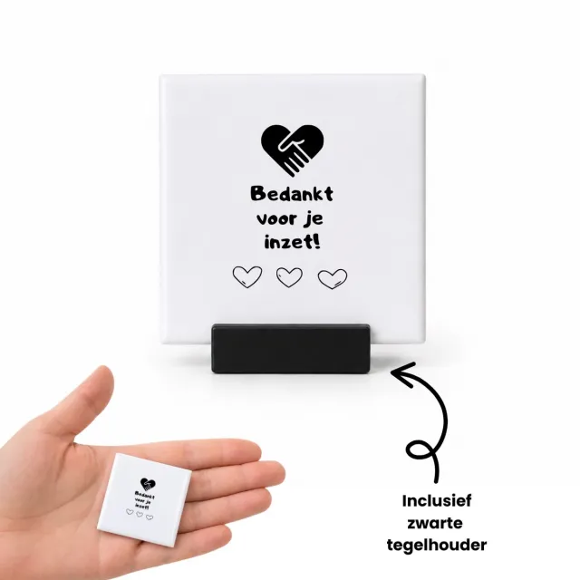 Hacebo Bedankt voor je inzet tegeltje met tegelhouder - Bedankt - Bedankt voor alles - tegeltjes met tekst - Cadeau - bedankje - gift - spreuktegels - 4.8x4.8 CM Wit