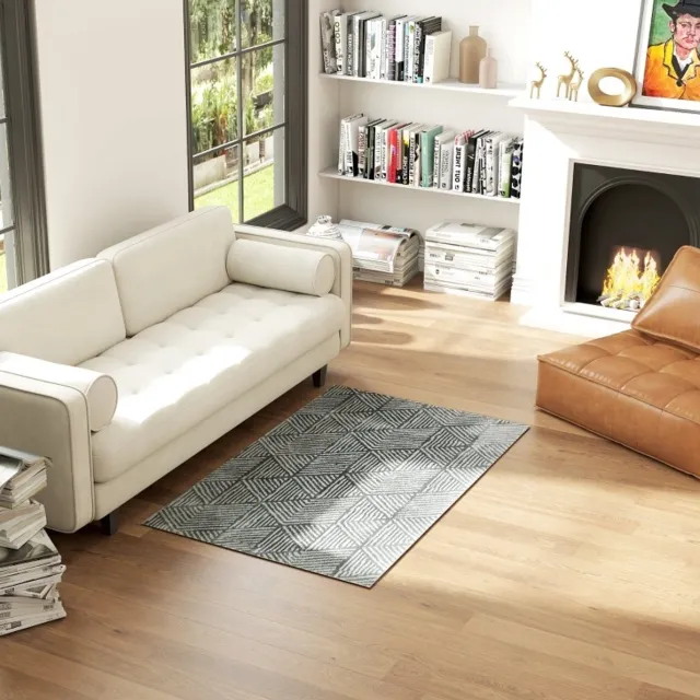 MODFU Vloerkleed-Modern-Geometrisch Gestreept-Donkergrijs-150 X 80 Cm