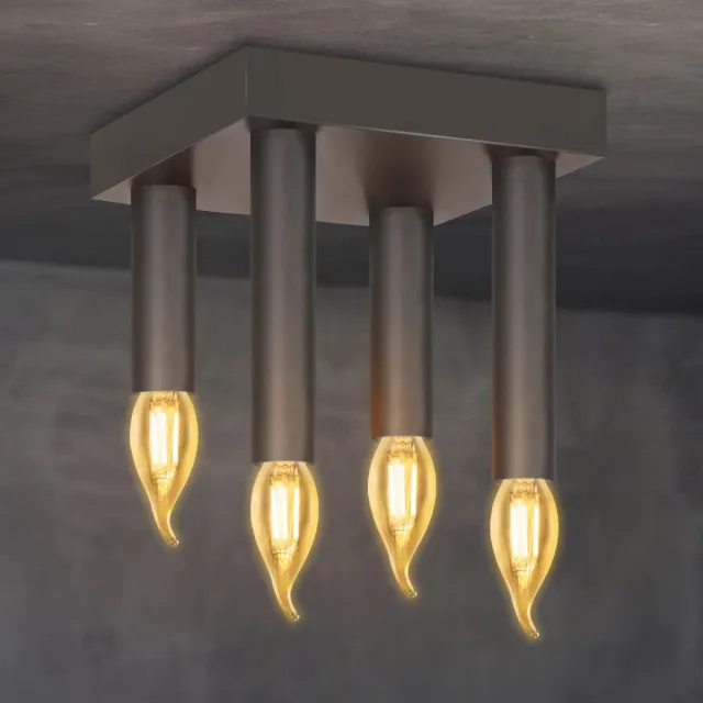 NETTLIFE Plafondlamp E14 – grijs – vierkant - 4-Lichts - Metaal - 15cm - Vintage Plafondverlichting – Metaal Hallamp - voor Slaapkamer | Woonkamer – Max. 25 W-excl. lichtbron Zwart