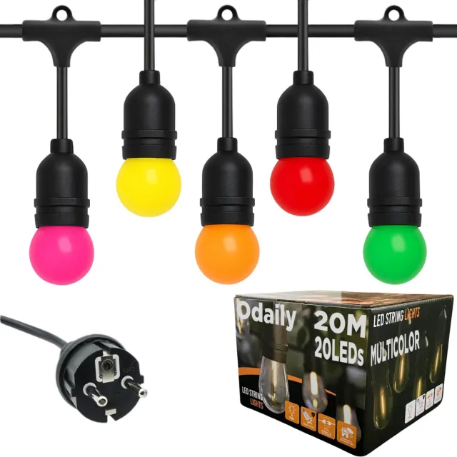 Odaily Lichtsnoer Buiten - 20 Meter - 20 LED Lampen - Multicolor Feestverlichting - IP65
