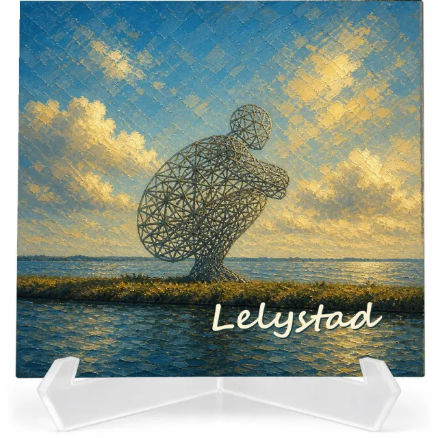 Kleurmedia Tegeltje Lelystad – Exposure Houtribdijk – Keramiek 15 x 15 cm – Inclusief transparante houder – Souvenir tegel 3