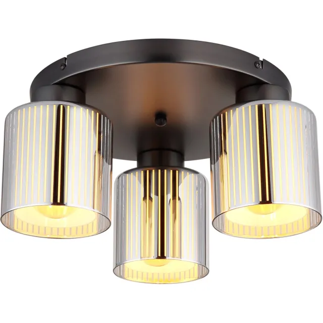 Globo Plafondlamp 3 vlammen woonkamerlamp glas verchroomd plafondlamp slaapkamerlamp, 3x E27 fitting, DxH 34,5 x 17,5 cm Grijs