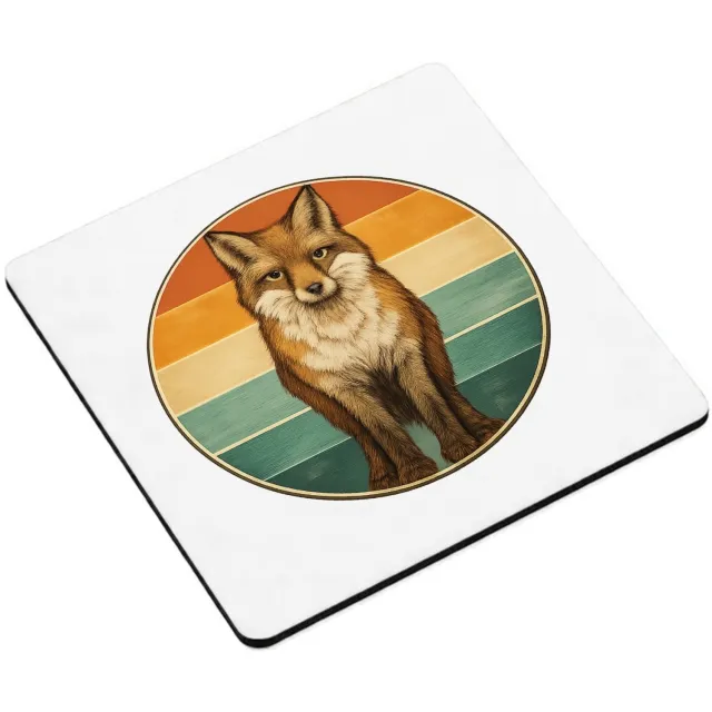 Mr Cadeautjes MDF magnetische fotolijst vierkant 9,5 - design Een frontale bergkat in een ronde badge met horizontale kleu | cadeau Wit