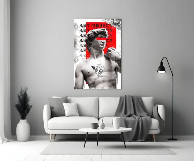 Insigne Art Glasschilderij – David met Rode Veeg – Moderne Street Art – Abstracte Klassieke Kunst - 72x46 cm Rood