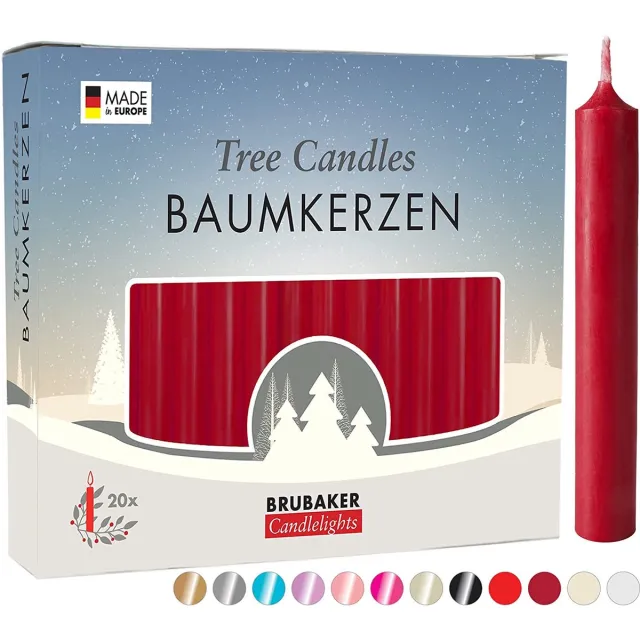 Brubaker 20 Stuks - Boomkaarsen - Donker Rood - Kerstkaarsen - Piramidekaarsen - Kerstboomkaarsen - 95/12.5 mm – Kaarsen - Kaarsjes 20 st. Donkerrood