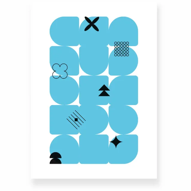 Yisual Poster 30x40 cm - Geometrische Vormen - Abstracte Symbolen - Blauw - Wit - Minimalistisch - Grafisch - Muurdecoratie - Wanddecoratie