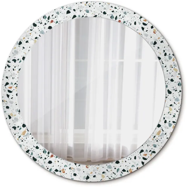TULUP Spiegel - Spiegel op gehard Glas - Ronde Spiegel - Natuursteen - Diameter: 80 cm - Spiegel met patroon - Inloopkastspiegel – Badkamerspiegel - Kleedkamer - Witte - Origineel cadeau - Tijdloos Spiegel - Montageset Wit Natuursteen