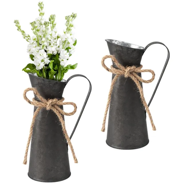 Unyqoos Set van twee rustieke metalen vazen voor stijlvolle landelijke decoratie zwart