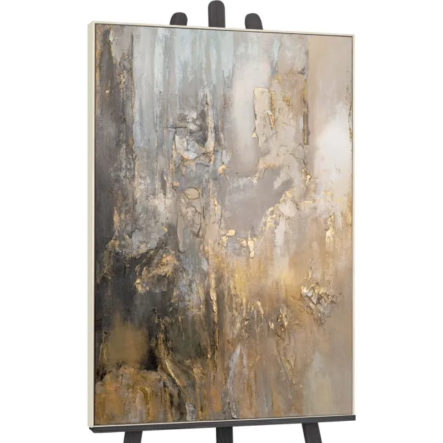 Canvas schilderij groot handgeschilderd gouden horizonten abstract warm – YS-Art Gallery – Luxe wanddecoratie voor woonkamer – Modern schilderij voor slaapkamer en kantoor