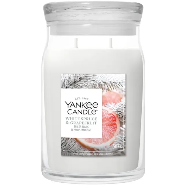 Yankee Candle White Spruce & Grapefruit Large Jar Geurkaars - tot 90 branduren Wit