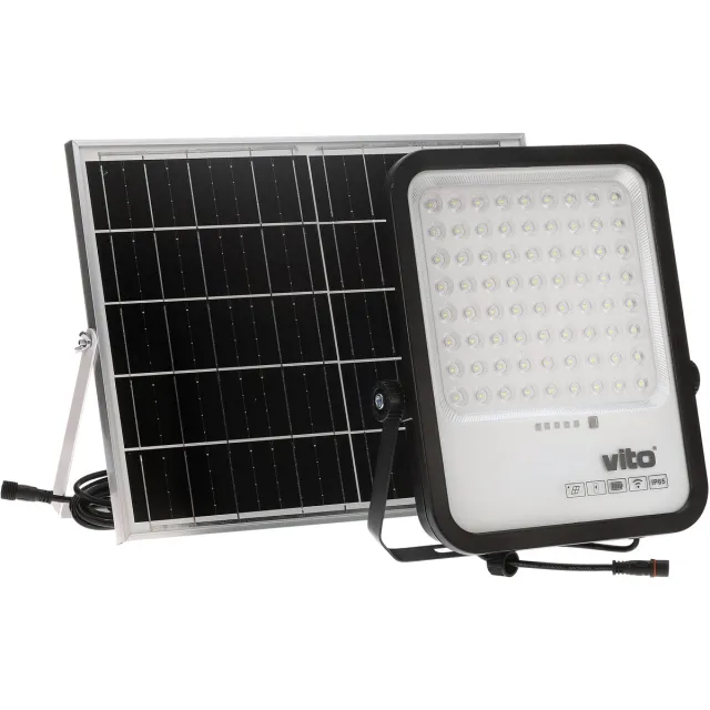 Vito Sahara - Solar LED Schijnwerper 250W - Schemersensor - 2750lm 6000K IP65 - 3.2V 20000mAh Accu - Zwart - 5m