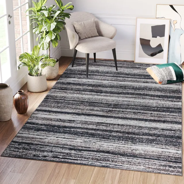 Tapiso Ritz Vloerkleed Grijs Katoen Antislip Woonkamer Lijnen Tapijt Grijs Lijnen