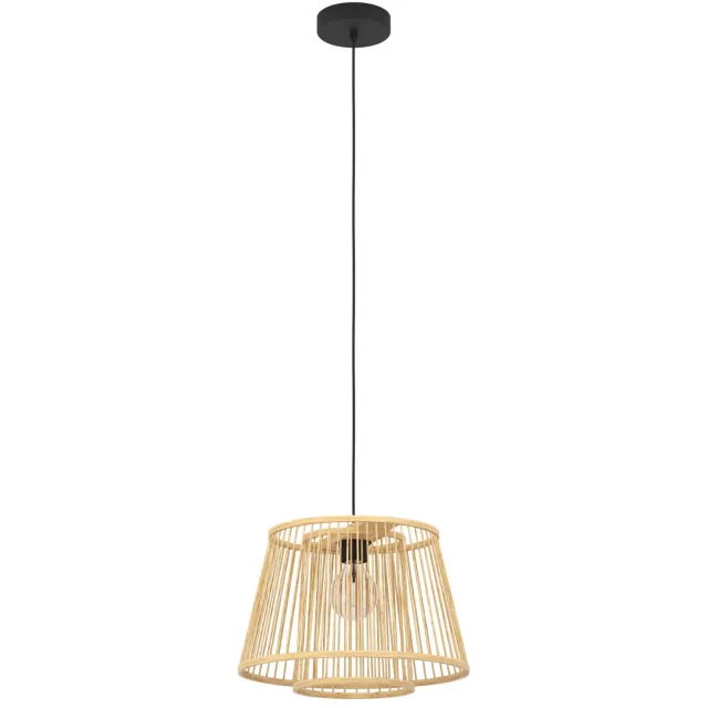 EGLO Hykeham Hanglamp - E27 - Ø 38 cm - Staal|Bamboe - Zwart|Bruin Zwart;Lichtbruin;