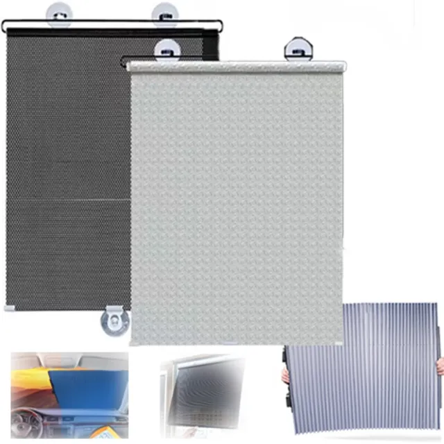 VHV Verduisterend rolgordijn - Rolgordijn verduisterend - Zonnescherm raam - Met zuignappen - Zonder boren - Thermisch - Voor dakraam en slaapkamer - Set van 3 - Zwart / Zilver / Blauw