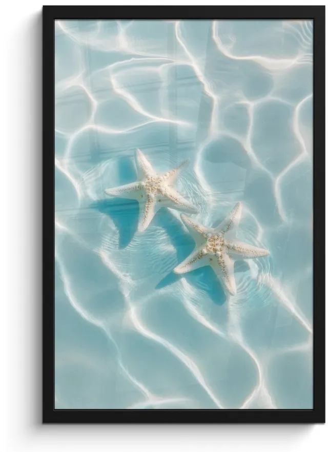 FrameYourWall Poster in lijst - Fotolijst 40x60 cm - Posters - Zeesterren - Golvend water - Rustgevend - Posterlijst zwart - Decoratie - Wanddecoratie woonkamer - Muurdecoratie slaapkamer