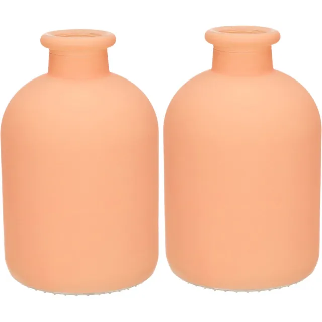Jodeco Bloemenvaas Avignon - 2x - glas - mat terra - H17 x D11 cm Zalmroze