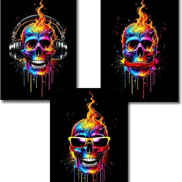 Clean Sports 3x DIN A2 Poster Set: Neon Skulls "3 Apen" Thema