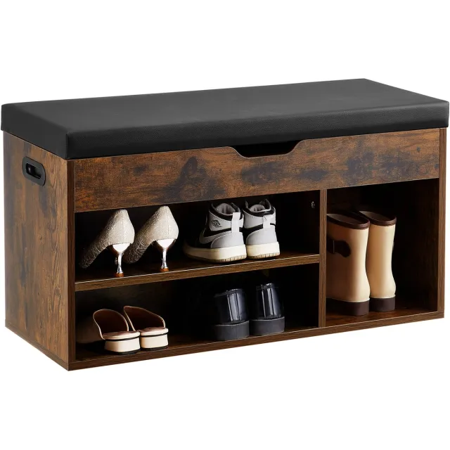 Vevor Schoenenrekbank (805 x 305 x 445 MM), Halbank met Opbergruimte en Kussen, Schoenenrek met 3 Compartimenten (Draagvermogen 136 KG), voor Voordeur, Hal, Woonkamer, Zwart Bruin + Zwart