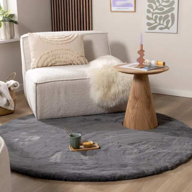 NATURL. Rond Hoogpolig vloerkleed - Comfy Supreme Antraciet - Ø 200cm