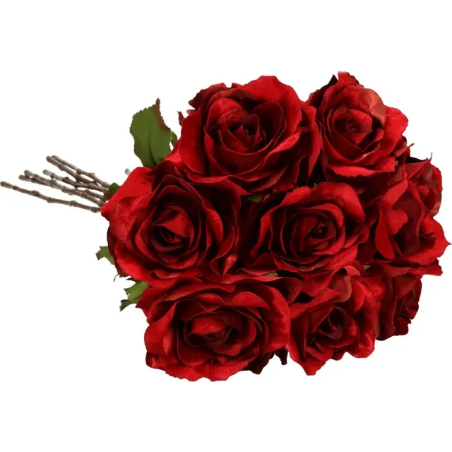 Top Art Kunstbloemen boeket roos Glamour - 8x - rood satijn - 61 cm - decoratie bloemen