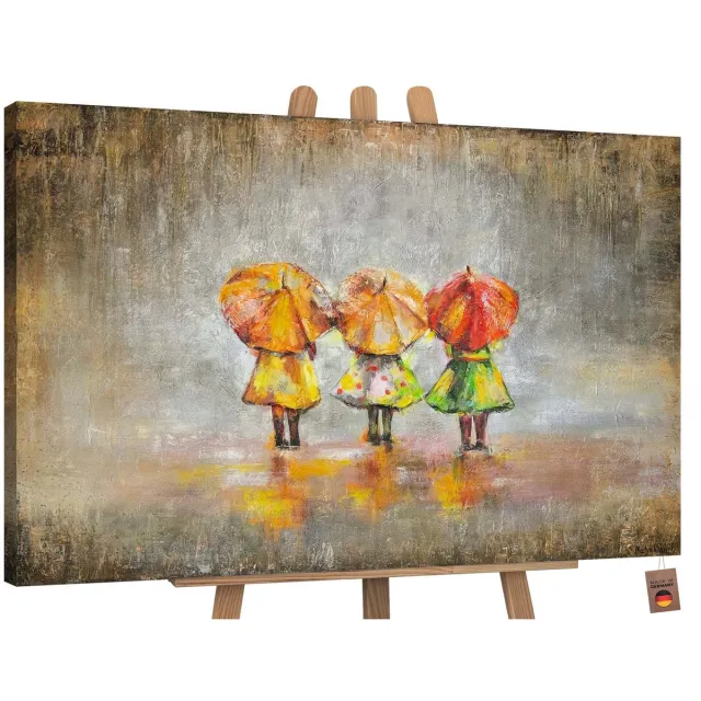 YS Canvas schilderij landschapsformaat handgeschilderd zomerregen regen natuur – YS-Art Gallery – Sfeervol wanddecoratie voor woonkamer – Modern schilderij voor slaapkamer en hal Without Floater Frame