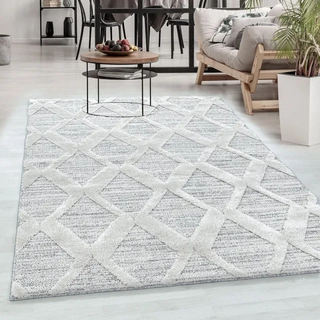 flycarpets Sofia Vloerkleed Geruit - Crème / Grijs - Laagpolig Tapijt Woonkamer - 200x290 cm Creme