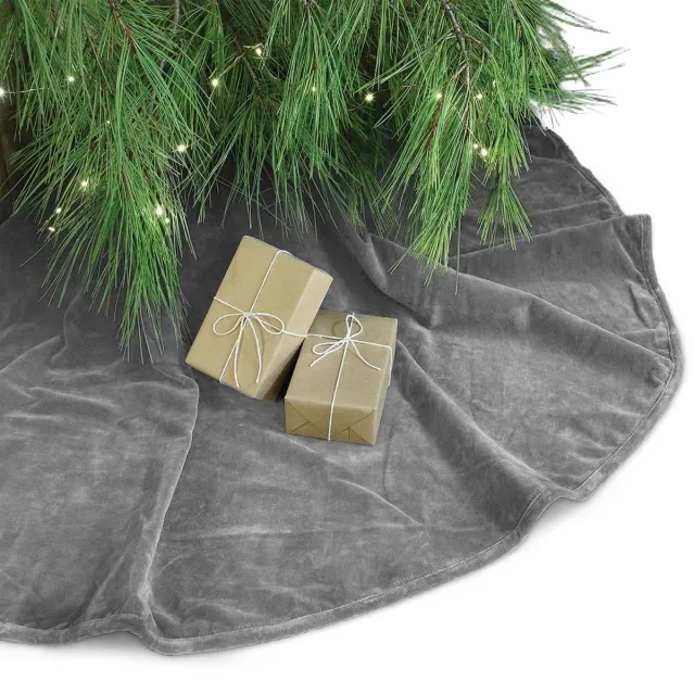 Unique Living Kerstboomrok - velvet donkergrijs - D120 cm - polyester - kerstboomkleed - rok voor kerstbomen grijs