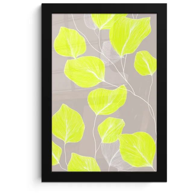 FrameYourWall Poster in lijst - Fotolijst 20x30 cm - Posters - Bladeren - Neon - Geel - Lijnen - Posterlijst zwart - Decoratie - Wanddecoratie woonkamer - Muurdecoratie slaapkamer Bladeren - Lijnen - Neon