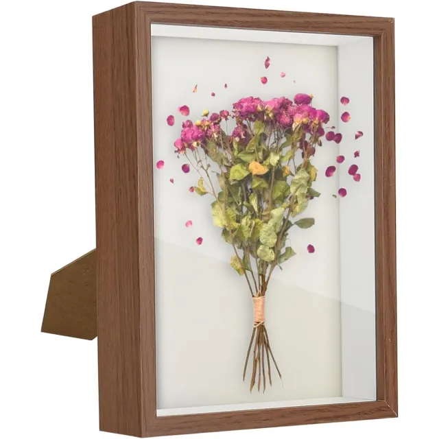 Famanu 3D-fotolijst, 27 x 22 cm, diepe houten fotolijst, lijst voor 3D-vulling, fotolijst, diepe doos met glasplaat, voor wandmontage of om neer te zetten, familieherinneringen (binnenframe 24,5 x 19,5 cm) BRUIN