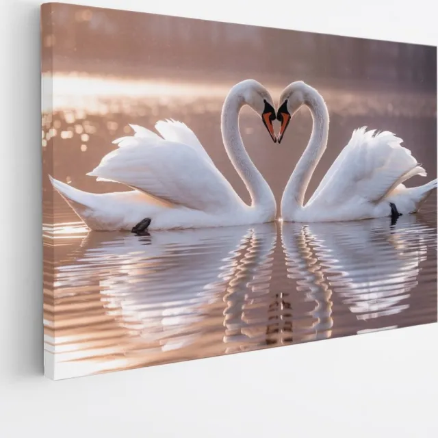 Saammp Canvas Schilderij - 2 Zwanen in zonsondergang - Natuur - Dieren - 60x40 - Foto op canvas - Wanddecoratie - Muurdecoratie Woonkamer - Slaapkamer decoratie - Canvas Print Multicolor