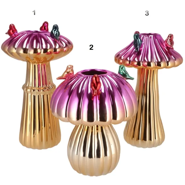 Daan-Kromhout Daan Kromhout Design - vogelvaas - vaas - goud - pink - paddenstoel - H25 cm - Ø16 cm - u ontvang nr. 3 van de foto ! goud - pink - fuchsia
