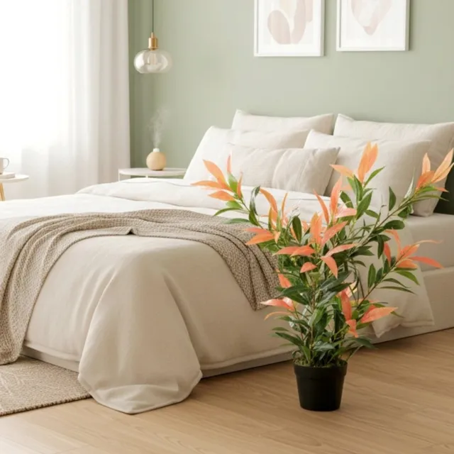 MODENUIT Kunstplant Glanzmispel – 90 cm – 300 Kunststof Bladeren – Rood en Groen – Verstelbare Takken in Pot